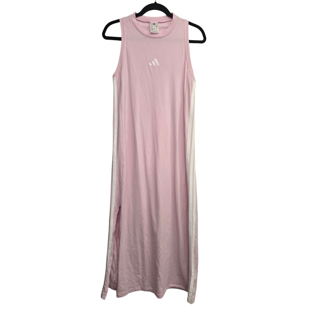 adidas Pink Sleeveless Maxi Dress Medium 3 Stripe Athleisure Y2K Sporty Casual